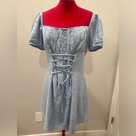 Princess Polly Dresses & Skirts - Light Blue Puff Sleeve Tie-Front Summer Dress